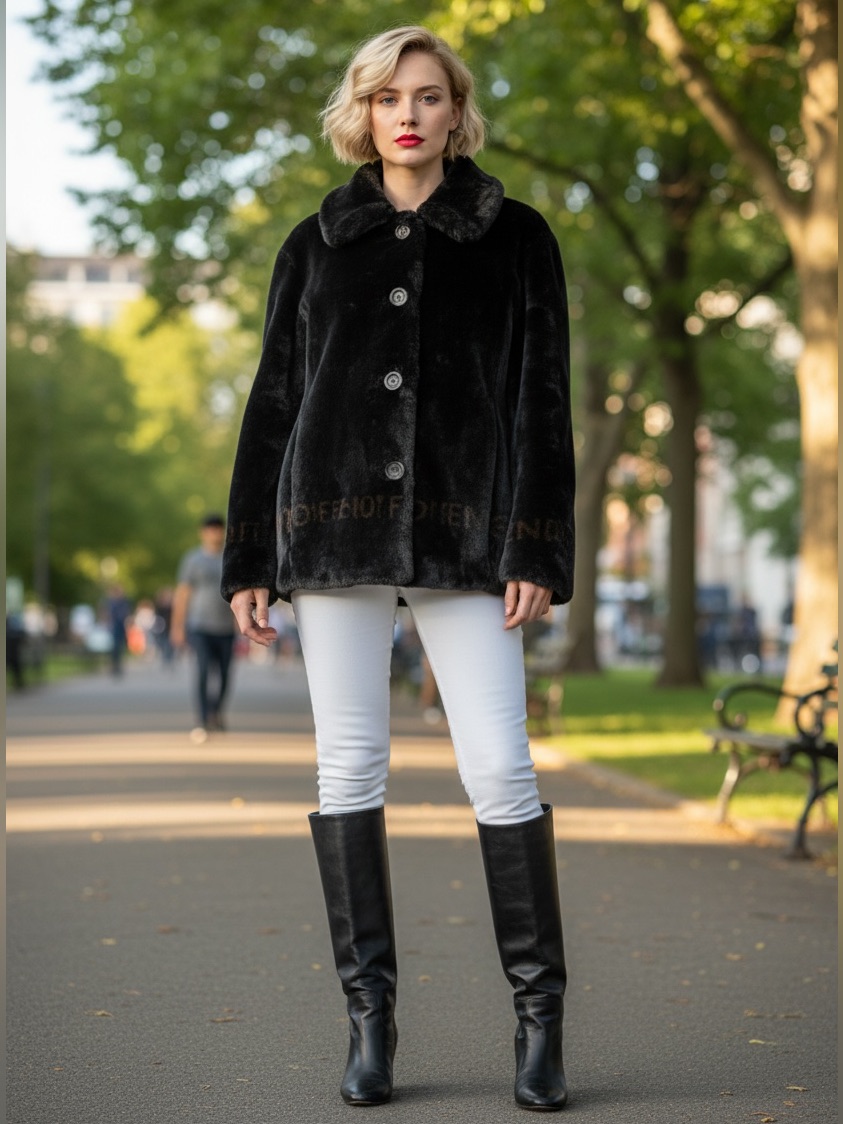 Fendi Black Faux Fur Button-Front Teddy Jacket